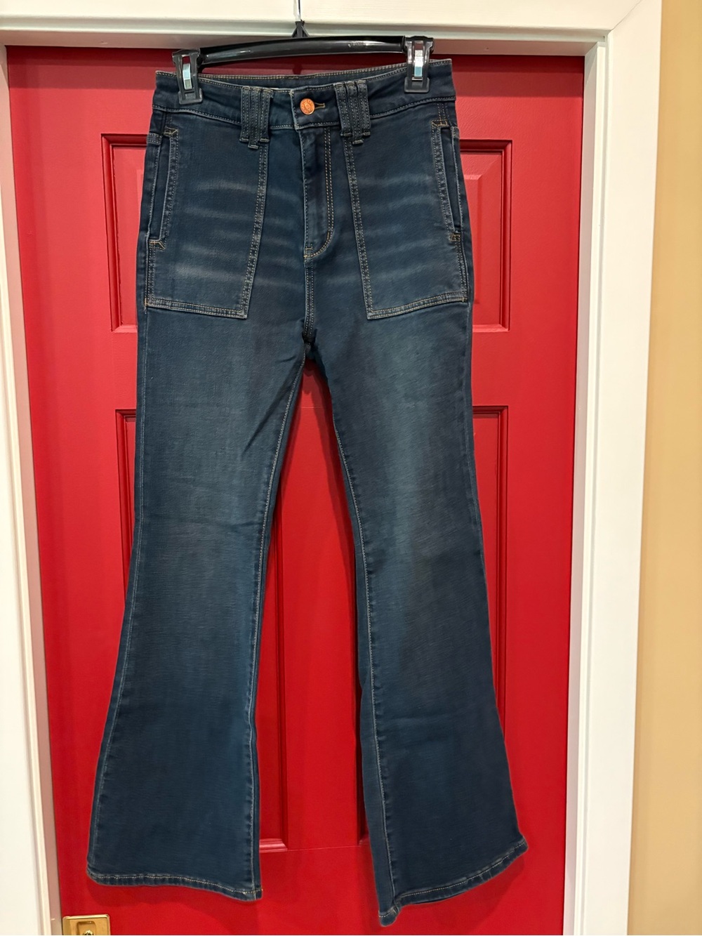 Women’s Dark Blue Flare Jeans - Stylish High-Rise Fit in Petite size 27.